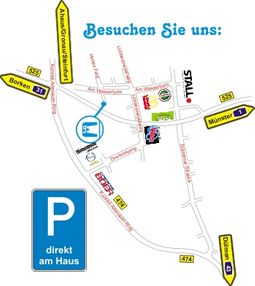 Anfahrt Jochen Eckert Vereinsbedarf | Parkplatz direkt am Haus